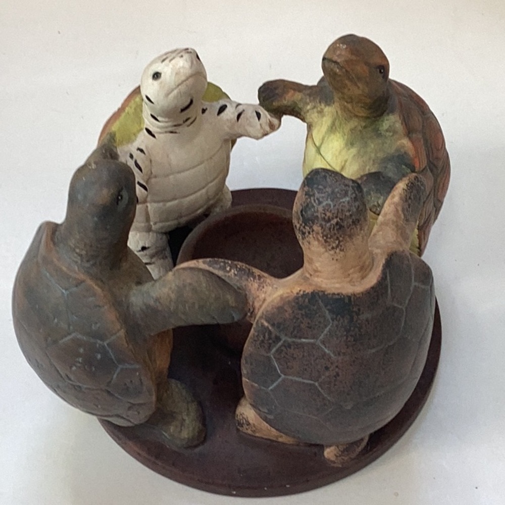 2002 Penco Circle Of Friends Turtle Quartet Holding Hands Rustic Candle Holder - Picture 2 of 10